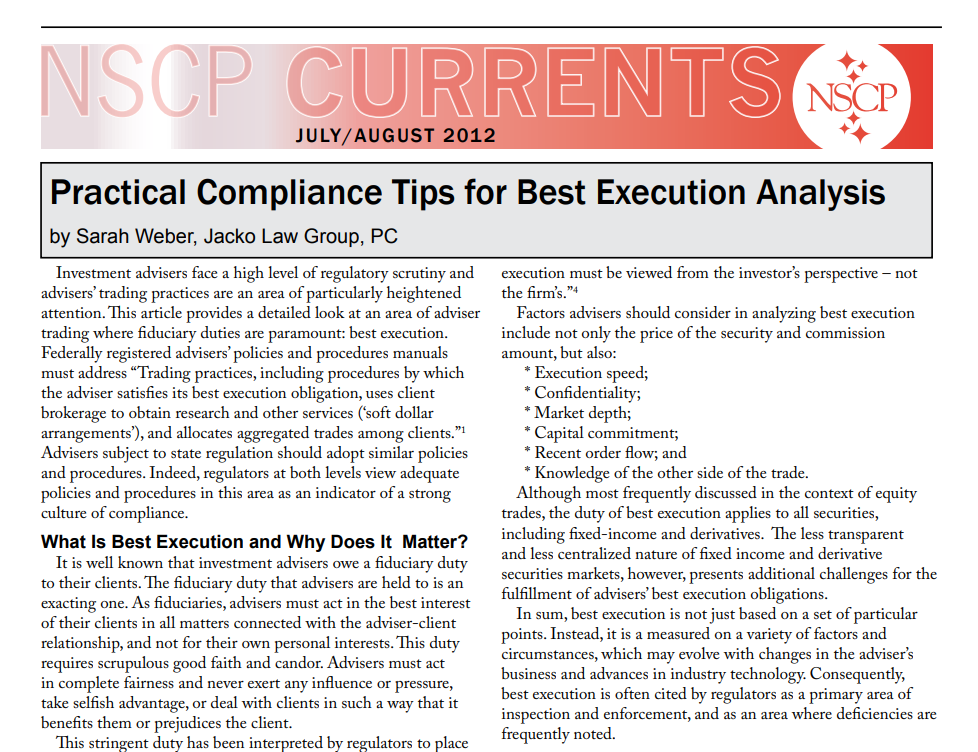 Practical Compliance Tips for Best Execution Analysis