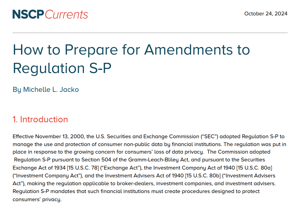 How to Prepare for Amendments to Regulation S-P - NSCP Currents