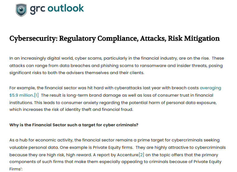 Cybersecurity  Regulatory Compliance, Attacks, Risk Mitigation