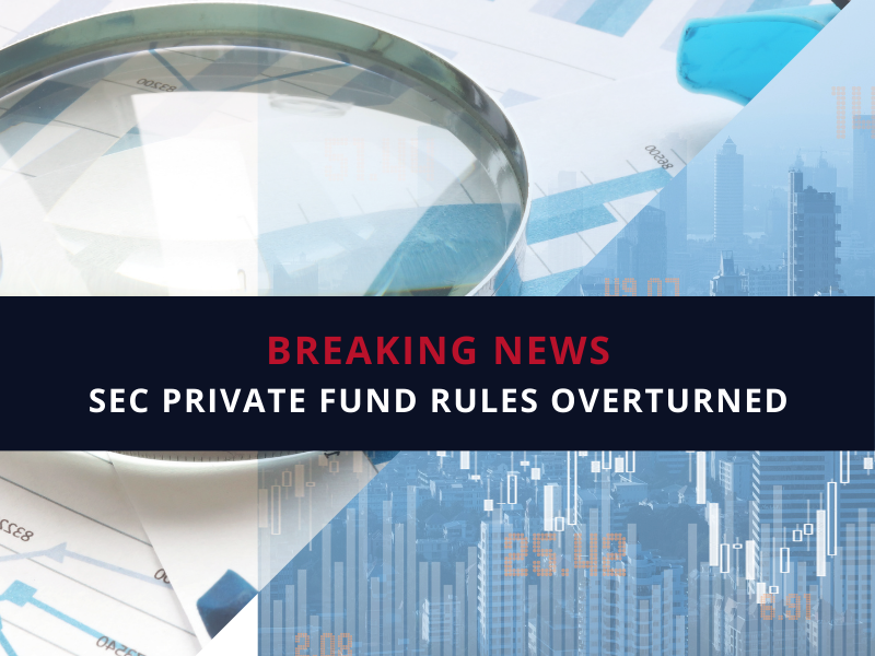 Graphic announcing breaking news  SEC private fund rules overturned | Jacko Law Group, PC